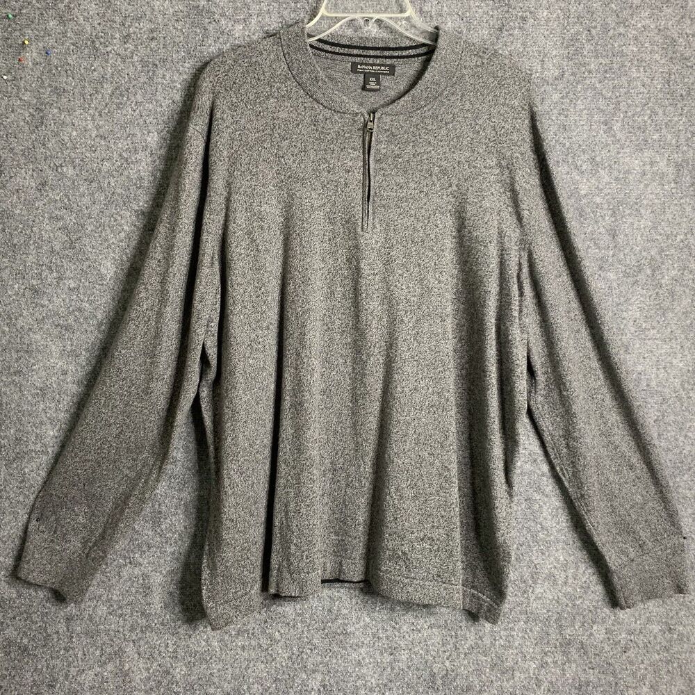 Banana Republic 1/4 Zip Sweater Blade Collar Men XXL Pima Cotton & Cashmere Gray
